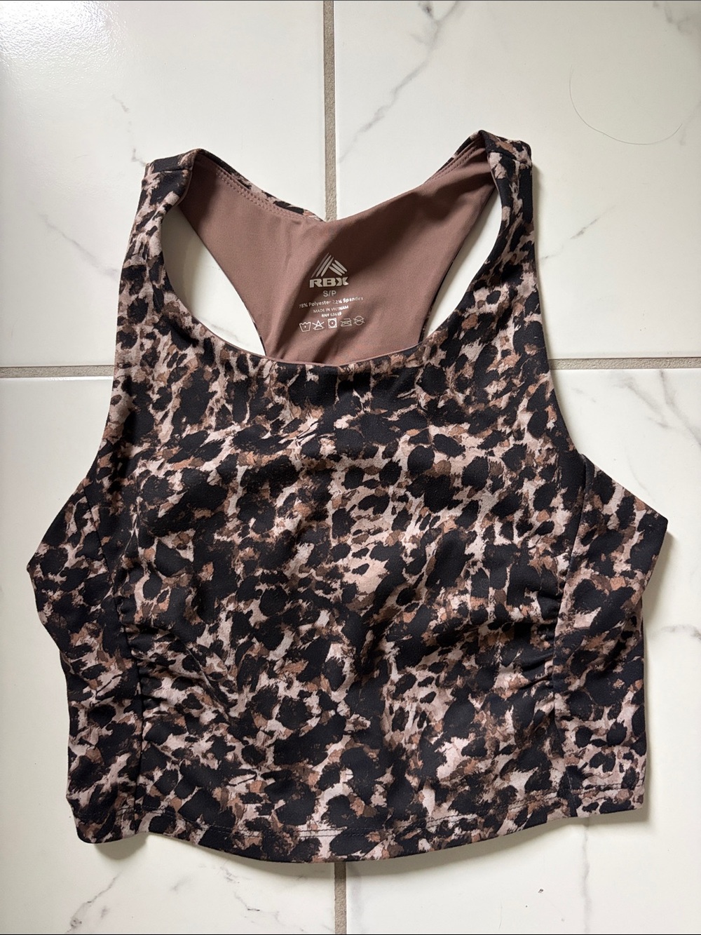 RBX Leopard-Print Racerback Sports Bra/Crop